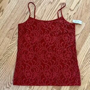 Ann Taylor Factory Red Lace Romantic Cami XL Floral Lace Stretch Tank Top NWT